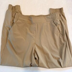 Peace & Pearls Womens Khaki Jogger Pants‎ Tan Elastic Waist Pockets Size L